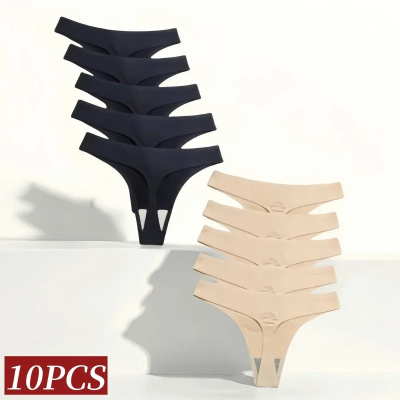 10Pcs/Set Panties G-string Women Seamless Ice Silk Underwear Female Bikini Lingerie Soft Sports Thongs Low Waist Pantys
