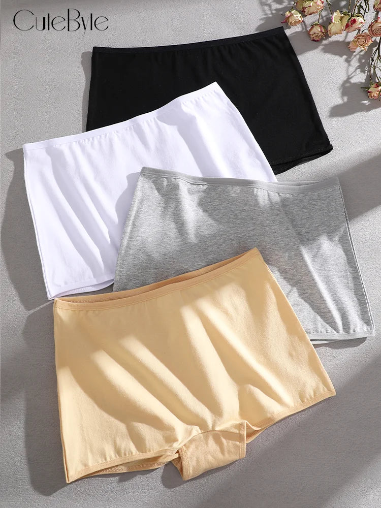 4Pcs/Set Women's Cotton Boxers Panties Seamless Sports Underwear Female Solid Color Cozy Lingerie Intimate Underpants XS-XL