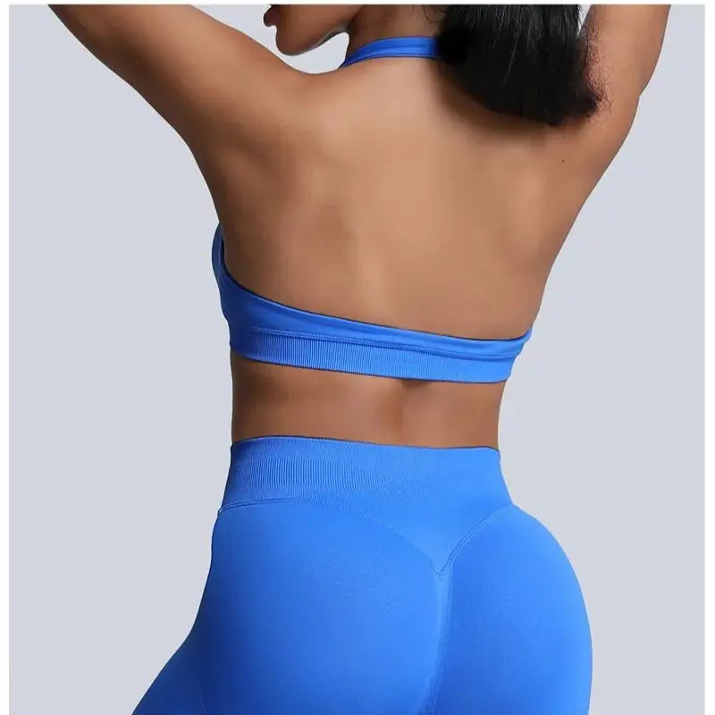 HISTELLO Impacts Sports Bra Women Seamless Yoga Halter Top High Support Push Up Open Back Gym Wear Workout Fitness Underwear