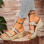 Chunky Platform Gold Sequins Sandals Women Summer Lightweight Wedges Slippers Woman Plus Size 43 Outdoor High Heel Sandles