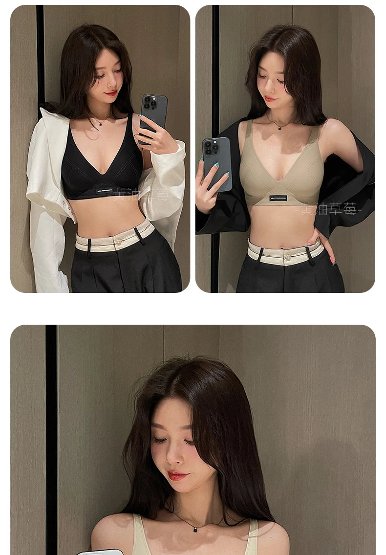 MOYISU Lingerie Women's Summer Traceless Small Bra Pull Together No Underwire Jelly Bar Soft Support Tuck Back Bra Cover ABC Cup