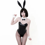 Bunny Girl Costume Women Sexy Cosplay Lingerie PU Faux Leather Bodysuit with Tie Headband Set Kawaii Rabbit Suit Uniform
