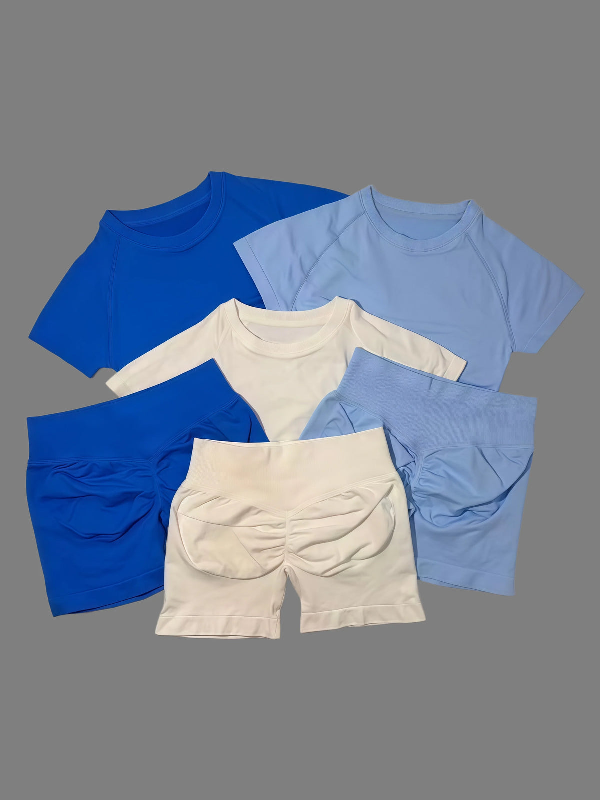 DFTLF Women 2PCS Seamless Yoga Suit Short Sleeve Top High Waist Shorts Quick Dry Breathable Gym Fitness Running Workout Sport