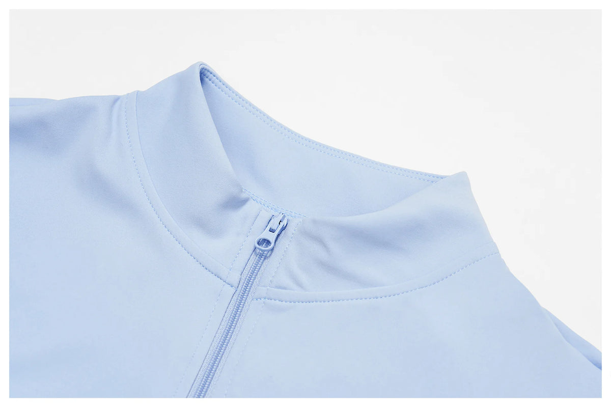 Naked Yoga T Shirts Women Stand Up Collar Zipper Tight Sports Shirts Outdoor Solid Short Sleeved Gym Running Fitness Tank Tops