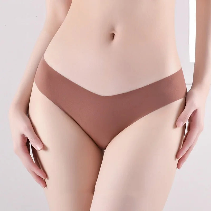 1Pack Women Low-Rise V-Front Ice Silk Seamless Briefs Panties Invisible No Lines Underwear Summer Soft Sexy Lingerie XS-XL