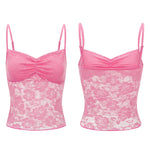 Women's Lace Cami Tops Sleeveless Ruched Front Solid Color Camisole Slim Fit Tank Tops Summer
