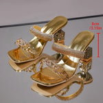 Special-shaped Heel Sandals Summer New Square Head Shallow Mouth Crystal with Set Foot Non-slip High-heeled Slippers
