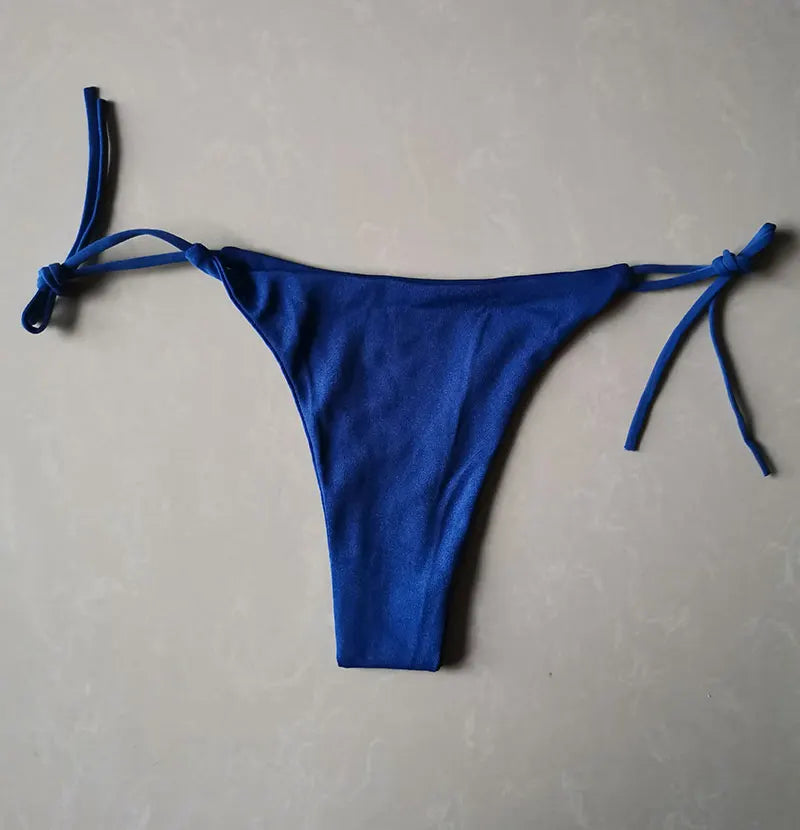 Summer Sexy Bikini set Push-up padded Bra Thong Split Swimwear Female Bandage Bathing Suit Adjustable Lacing Swimsuit Solid