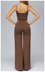 Yoga Suit Gym Fitness Set Hanging Neck Slim Sports Tank Top High Waist Wide Leg Pants Tracksuit Outdoor Running Athletic Wear