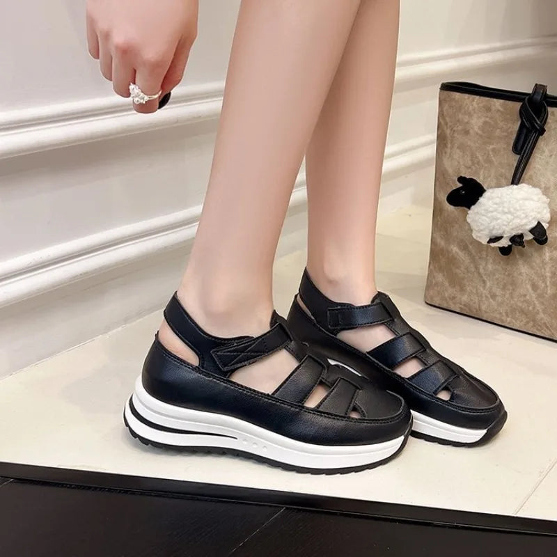 Ladies Shoes 2026 High Quality Buckle Strap Women's Sandals New Closed Toe Office and Career Summer Solid Wedge Sandals