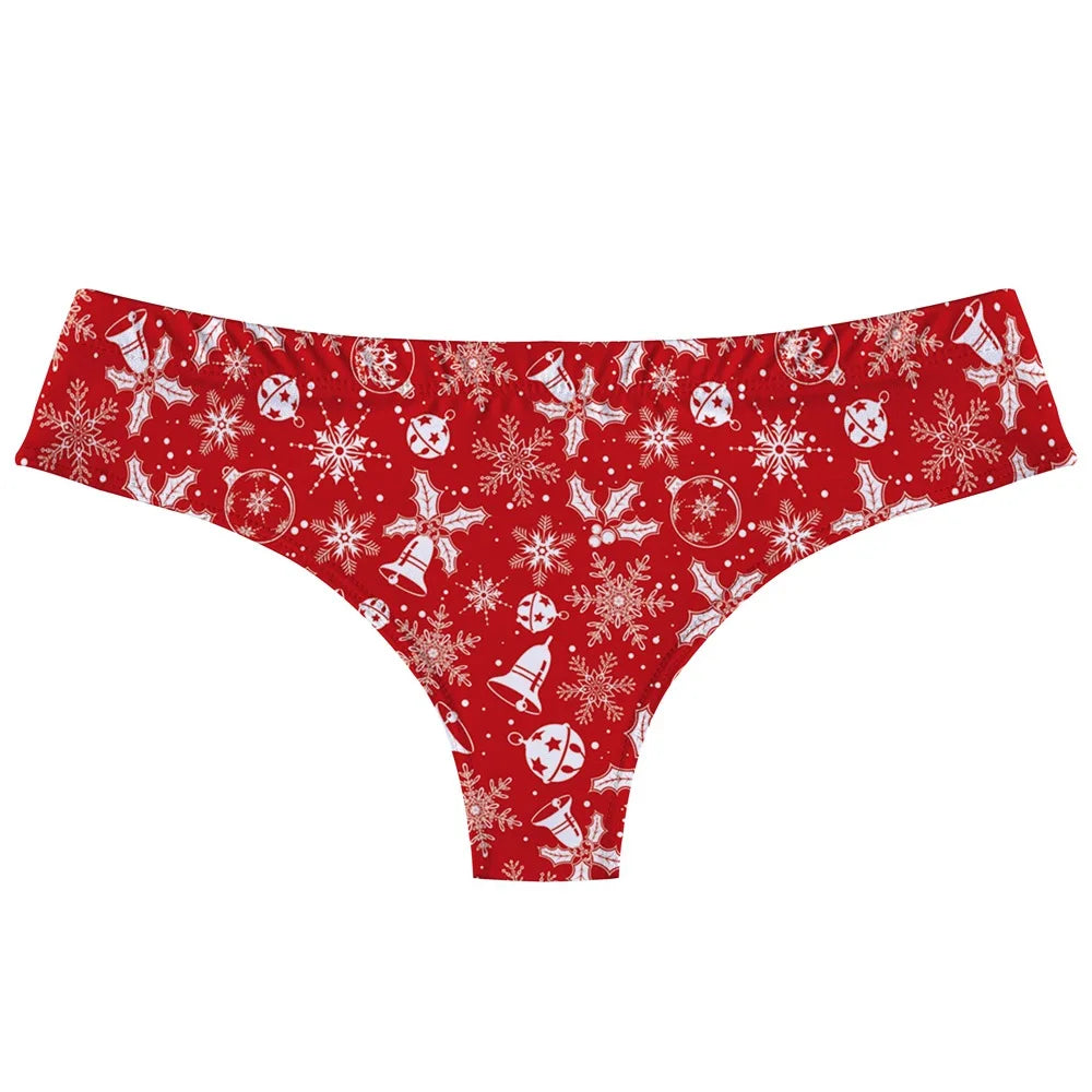 Women's Christmas Themed Printing G-string Sexy Low-Rise T-back Xmas Snowflakes Elk Pinted thong Seamless Female T-Pants