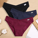 3PCS Women Cotton Panties Female Sexy Intimates Low Rise G-String Thongs Ladies Bikini Girl Solid Color Underwear Soft Lingerie