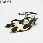 NASBAVI Plus Size 34-43 New Horsehair Women Sandals Stiletto High Heels Pointed Toe Buckle Strap Summer Shoes Ladies Party Shoe