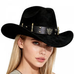 Summer Women Men Felt Cowgirl Hat with Belt Stylish Western Hat Casual Jazz Caps for Outdoor Party Club