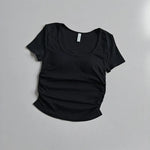 Big round Neck Yoga T-Shirt Short-Sleeved Slimming Sports Top with Fixed Chest Cushion for Running Pilates Summer Stretch
