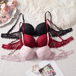 3Pcs-5Pcs Women's Bra with Patterned Engraved Cups, Sexy Lace Minimizer Bra, Underwire Push-Up Fashionable Women's Intimate Underwear