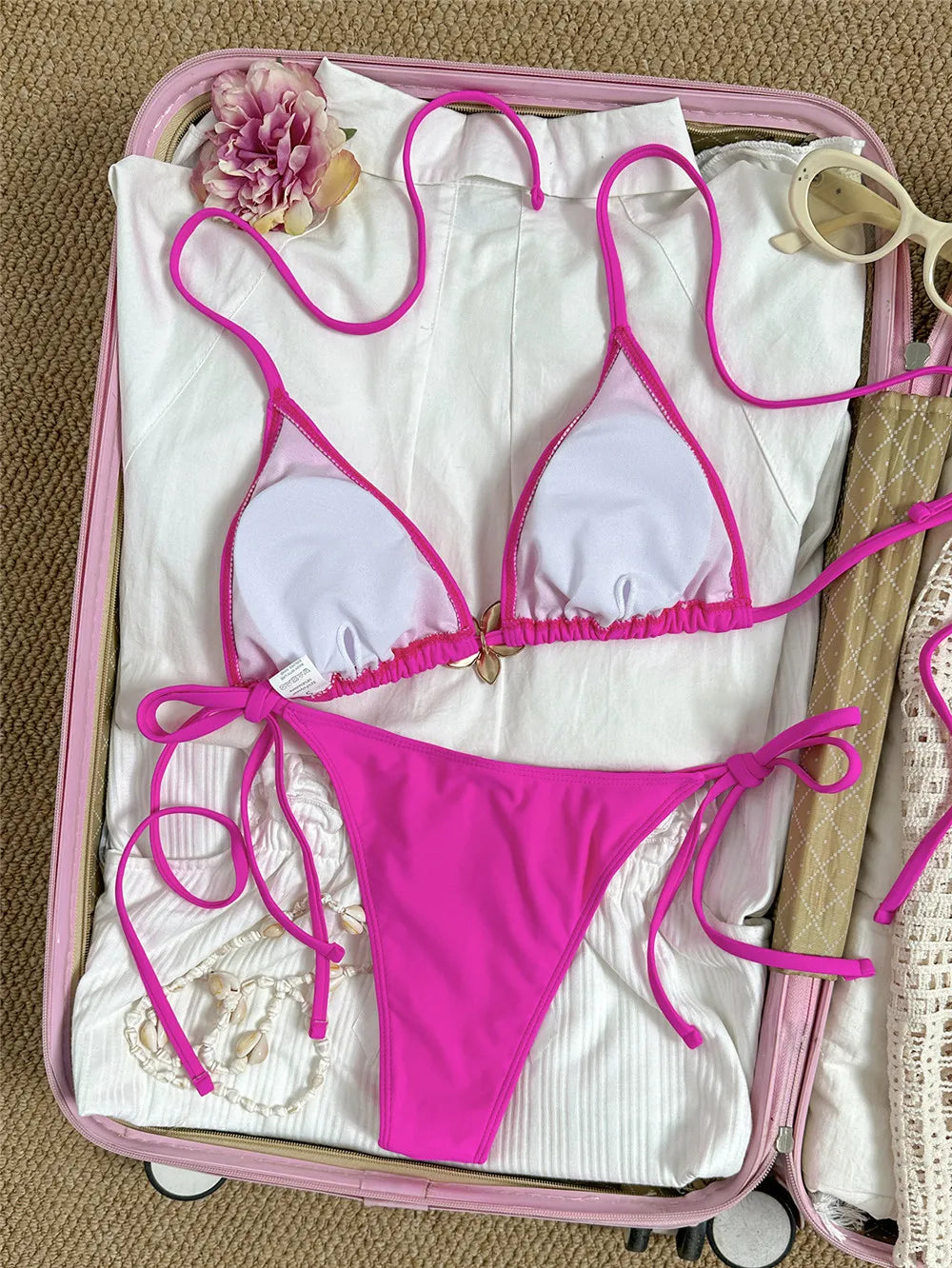 Cute Yellow String Halter Triangle Micro Bikini Thong Femmes Sexy Swimsuit Women Flower Swimwear 2026 Bikinis Sets Bathing Suit