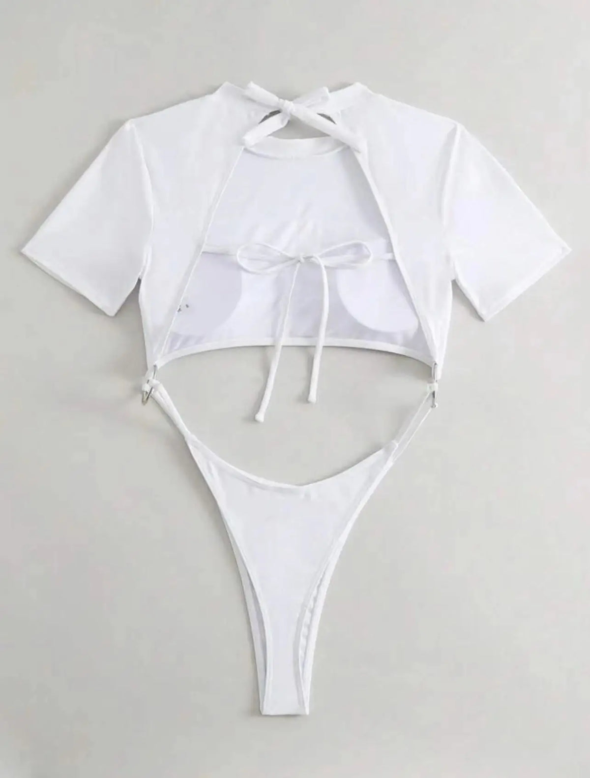 XS - L Mini Micro Thong Short Sleeve One Piece Swimsuit Women Female Swimwear Cut Cut Monokini High Cut Bathing Suit Swim Lady