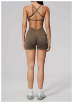 Seamless Yoga Excersize Sets Women Cross Back Sports Bra Tracksuit Workout Clothes High Waist Hip Lifting Shorts Fitness Suits