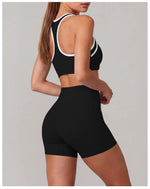Summer 2 Pieces Yoga Sets Women Color Contrast Back I-shaped Shockproof Sports Bra High Waist Shorts Gym Fitness Suit Tracksuit