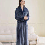 Couple Plus Size Winter Bathrobe Thick Coral Fleece Long Robe Soft Flannel Kimono Gown Loose Home Sleepwear Loungewear