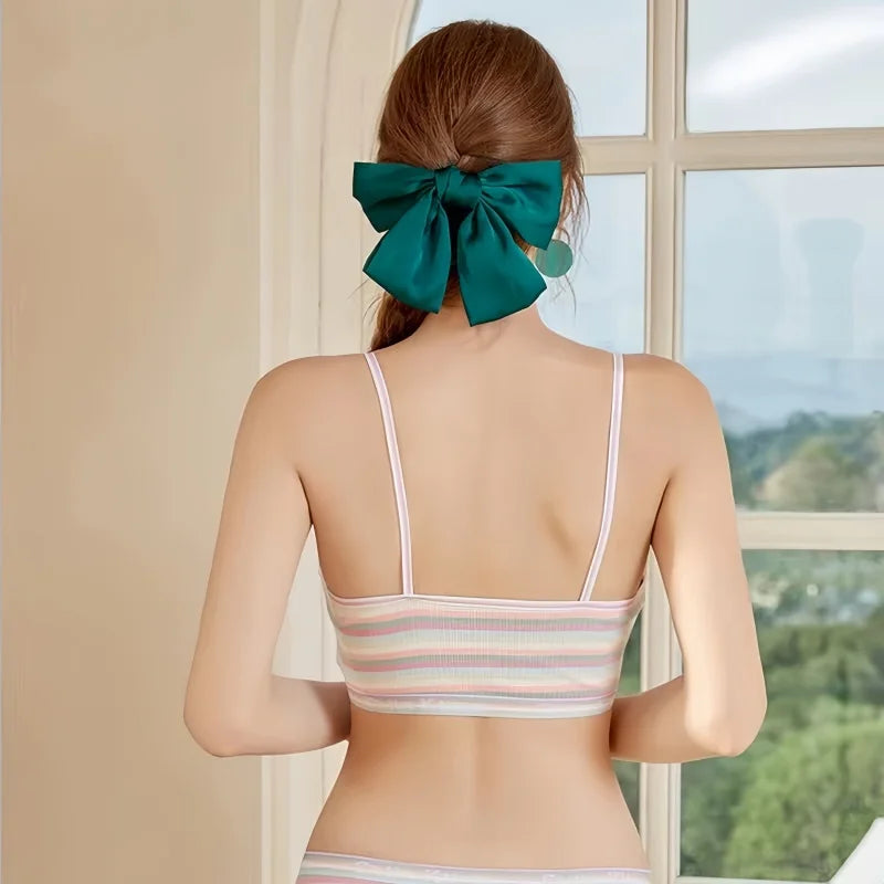 Women Non-wire Bras Female Cotton Bra Tops Striped Crop Top Small Breast Breathable Push Up Bra Comfort Girl Underwear