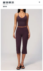 Summer New Yoga Clothing Women Solid V Neck Slim Sports Tank Top Athletic Wear High Waist Butt Lift Mid Pants Gym Fitness Suits