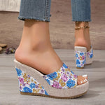 2026 New Women Shoes Fashion Shoes Casual Flip Flops SummerPrint Peep Toe Wedge Slippers