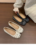 New Butterfly-knot Women Dot Ballet Flats Comfort Square Toe Slip on Shoes Ladies Eelgant Soft Sole Dress Mary Jane Shoes