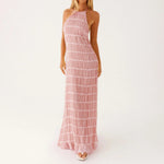 Women Ruched Cocktail Dress Elegant Party Bodycon Dresses Female Long Dress Summer Sleeveless Backless Solid Dress Vestidos