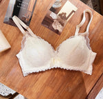 Wireless French Bralette for Small Chest, No Adjustable Push Up Lace Bra Set, Comfort Sexy Non Padded Lingerie for Women MOYISU