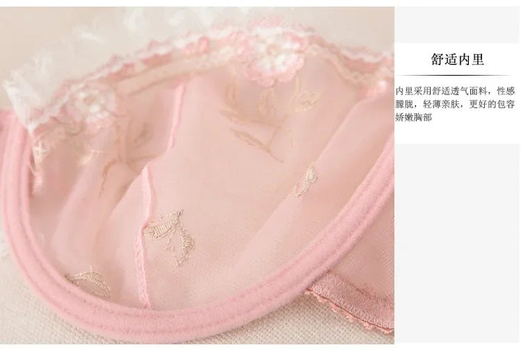 MOYISU Pure Sexy French Ultra-thin Underwire Large Size Bra Set Fat Mm Big Chest Small D Cup Bra Thin Lace Underwear Women