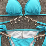 Wrap Around Halter Metal Chains Bikinis 2025 Diamond Bikini Women Swimsuit Female Swimwear Two Pieces Bikini set Bathing Suit