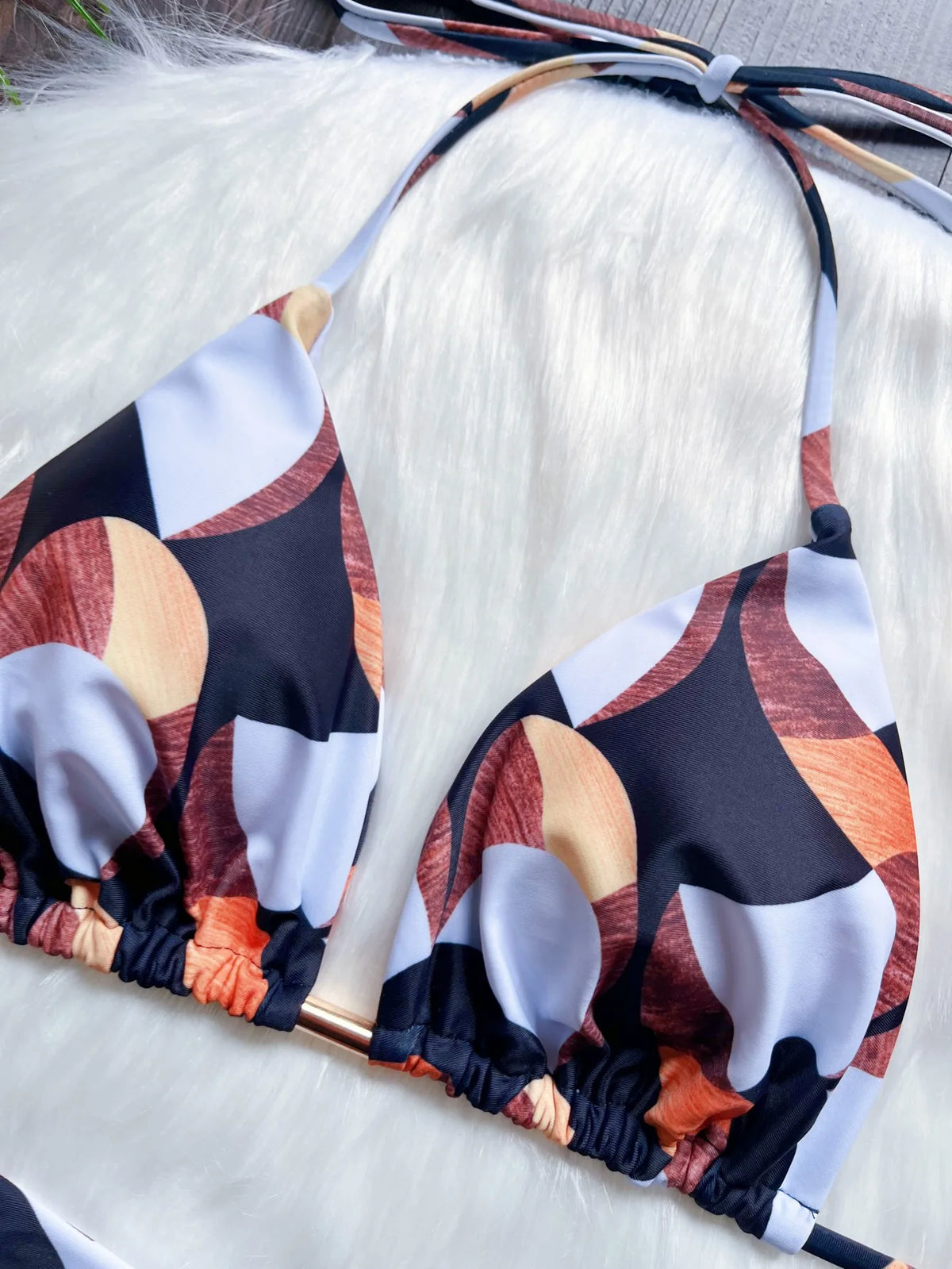 Sexy print women's bikini swimsuit split set with straps and tassels 2-piece set for summer beach swimsuit