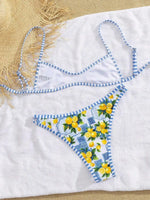 Sexy Sky Blue Fruit Print Micro Bikini 2026 Women Brazilian Pleate Push Up Bra Hollow Thong Swimsuit Beach Bathing Suit Swimwear