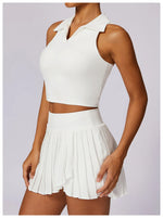 Outdoor Breathable Golf Wear Tennis Sport Sets Women Turn Down Collar Sleeveless Top Short 2 in 1 Skirt Running Fitness Set