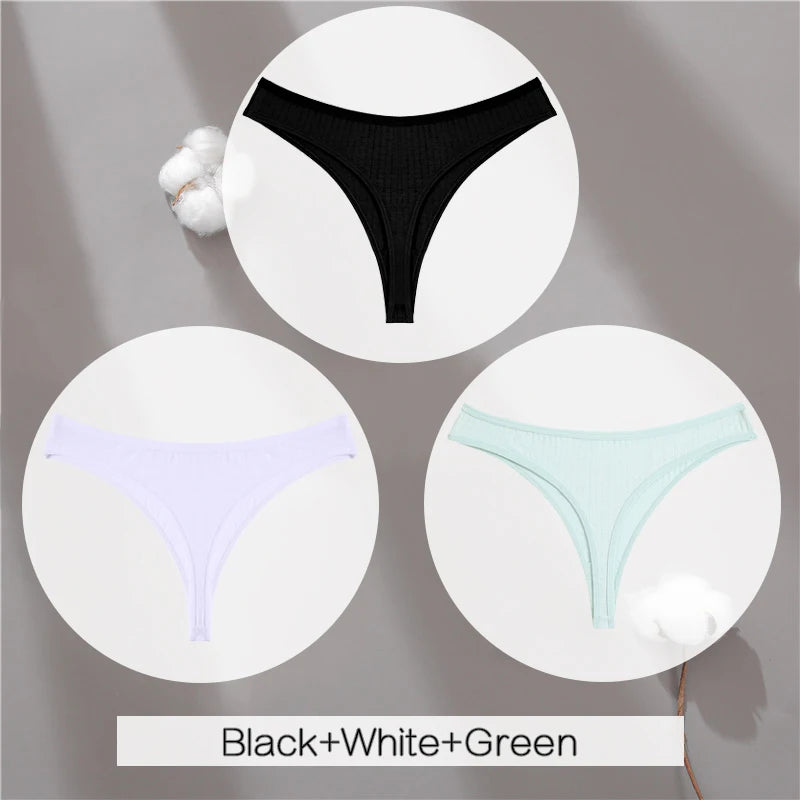 3Pcs/Set Women Cotton G-String Panties Female Low Rise Thongs Ladies Sexy Bikini 7 Solid Color Girl Soft M-XL Intimates Lingerie