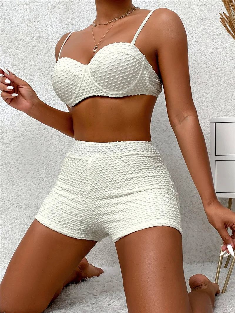 White Swimwear Female Two Pieces Tankini Sets 2024 New Sports Push Up Swimsuit Women Beach Wear Swimming Bathing Suits Shorts
