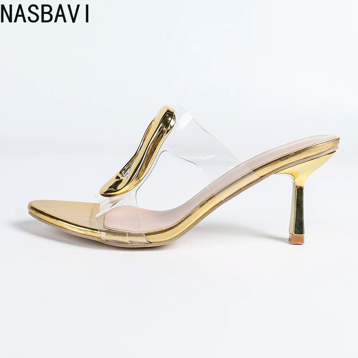 Fashionable High-heeled Sandals with Metal Square Buckles, Open-toe, Round-top, Slim and High-heeled Women's Summer Outerwear.