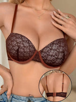 Elegant Brown Lace Underwire Bra for Women Push Up Plunge Cup Lingerie Contrast Binding Design Comfortable MR3608