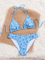 2025 New Women's Black Ground White Dot Printed Swimsuit Halter Neck Low Waist Bikini Set For Summer Female Swimwear Brazilian
