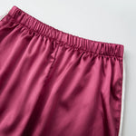 Women's Satin Two Pieces Pajama Sets Fashionable Contrast Color Trim Long Sleeve Button Down Tops with Pants Soft Sleepwear