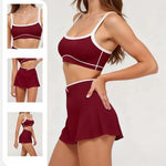 2 Pieces Women's Nude Yoga Set Bra Skirt Tracksuit Running Fitness Sports Set Slim Fit High Waist Beautiful Back Suit