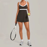Women's Seamless Yoga Jumpsuit Tennis Sports Fitness Beautiful Back Slim Fit One-piece Pocket Anti-exposure Training Golf Skirt