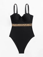 Sexy Black Knitted Patchwork One Piece Swimsuit 2026 Ruffles Push Up Underwire Slim Tummy Control Swimwear Beach Bathing Suits
