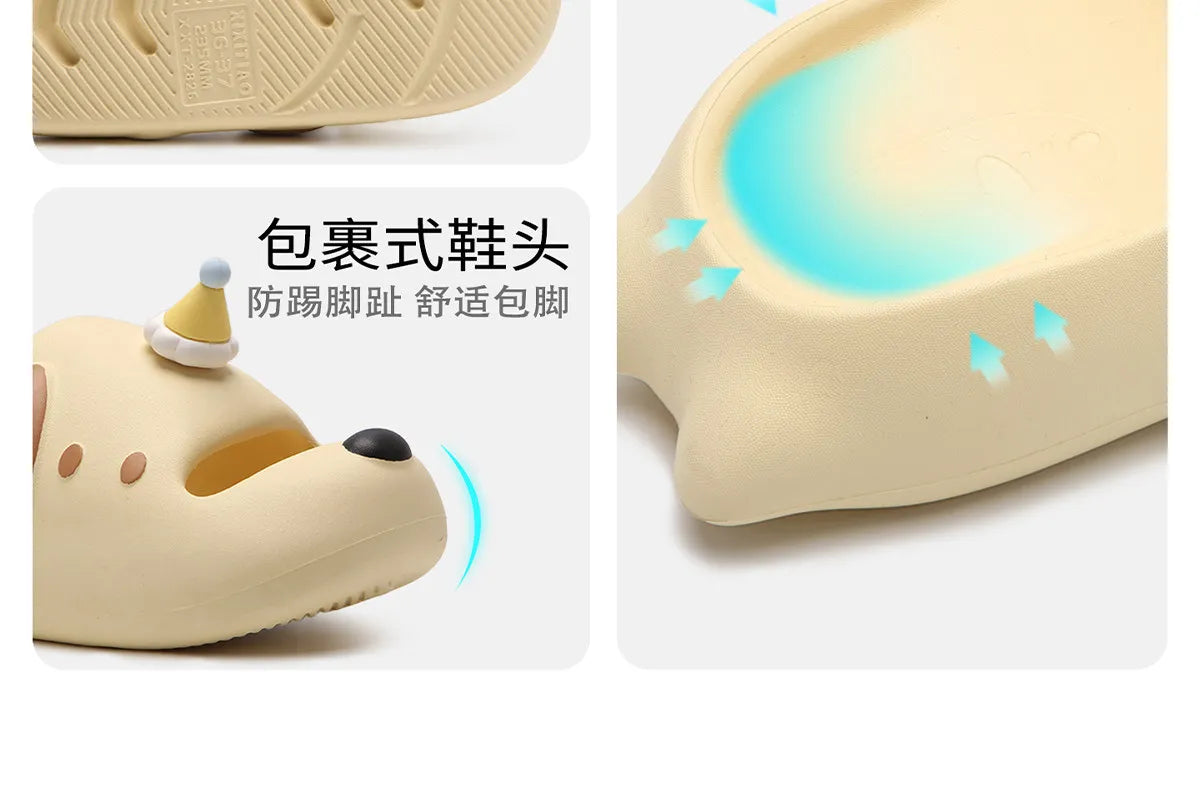 Cute Cartoon Dog Indoor Street Slippers For Women Summer House Shoes Soft EVA DIY Funny Birthday Hat Girls Home Beach Slides