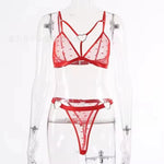 New Summer Pure Desire Romantic Red Lace Underwear Set with Perspective Cross Hollow Valentine's Day Romantic Pajamas Ins