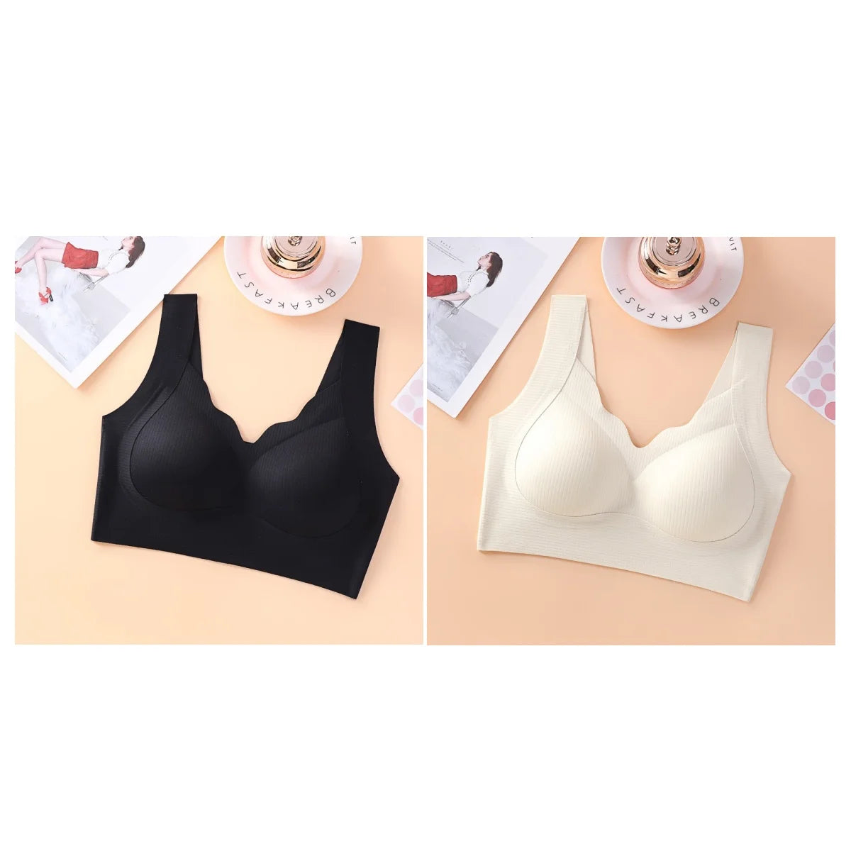 2Pcs/Set Seamless Bras For Women Padded Underwear Wireless Bralette Breathable No Steel Ring Fitness Underwear Sexy Lingerie