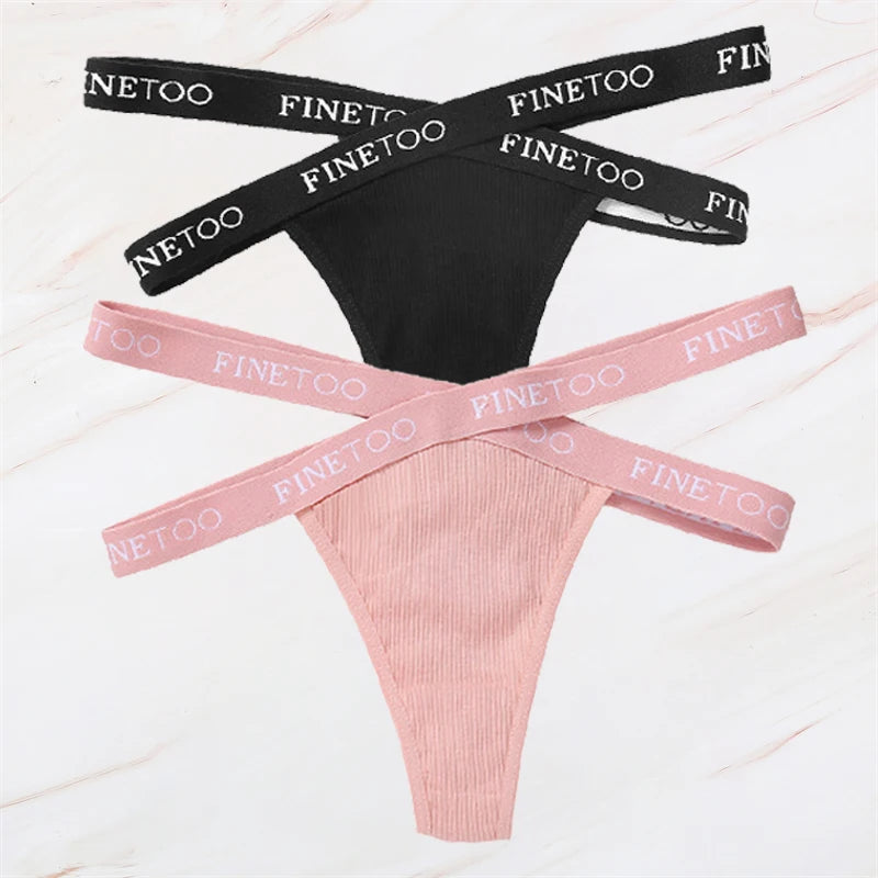 2Pcs/Set Women Thongs Panties Female Letter Belt Underwear Ladies Cotton Cross Strap Bikini M-XL G-String Girl Intimate Lingerie