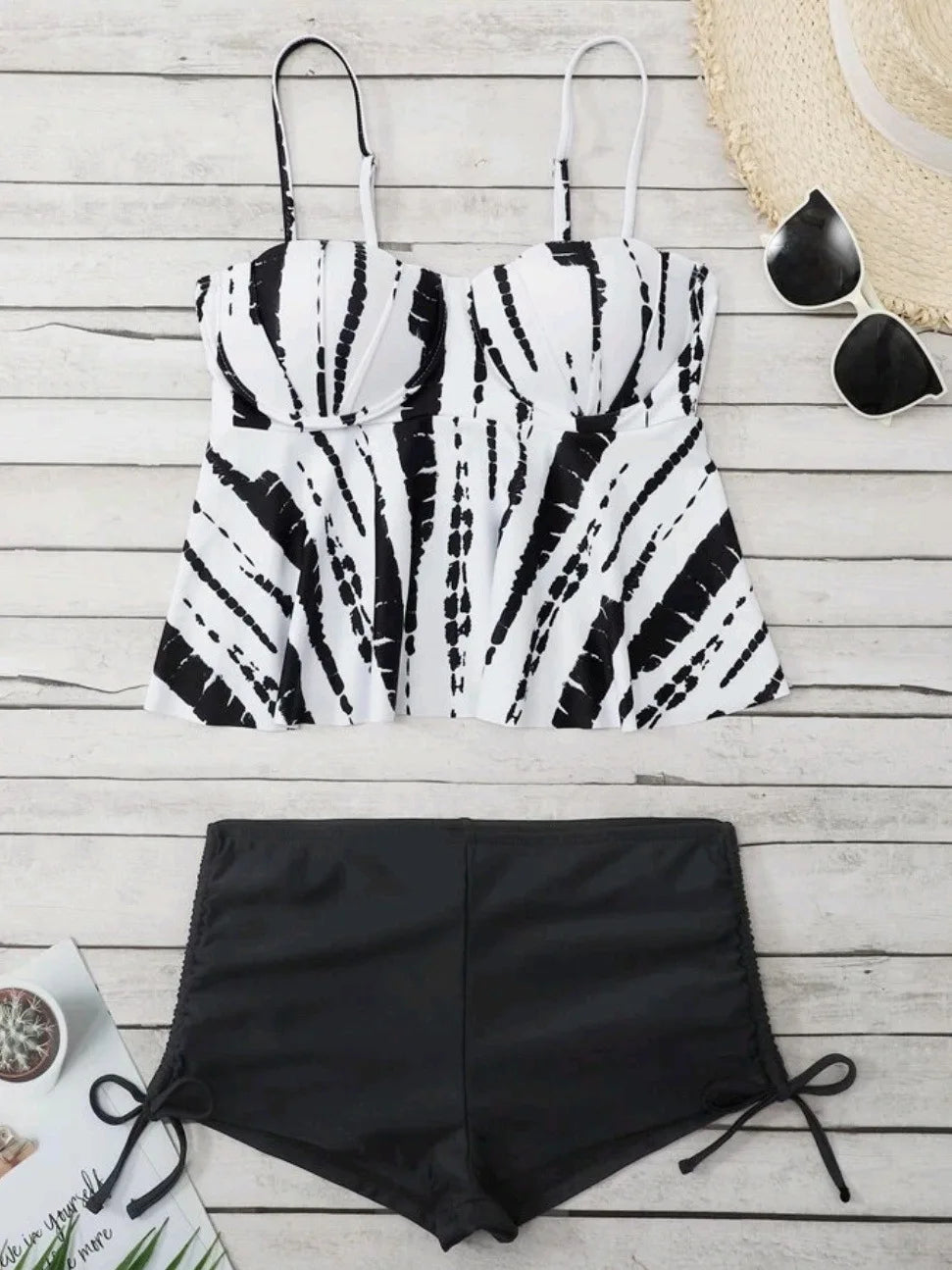 High Waist Push Up Swimwear Women 2023 New Two Piece Swimsuit with Shorts Shell Tankini Set Female Swim Bathing Suit Trunks XL